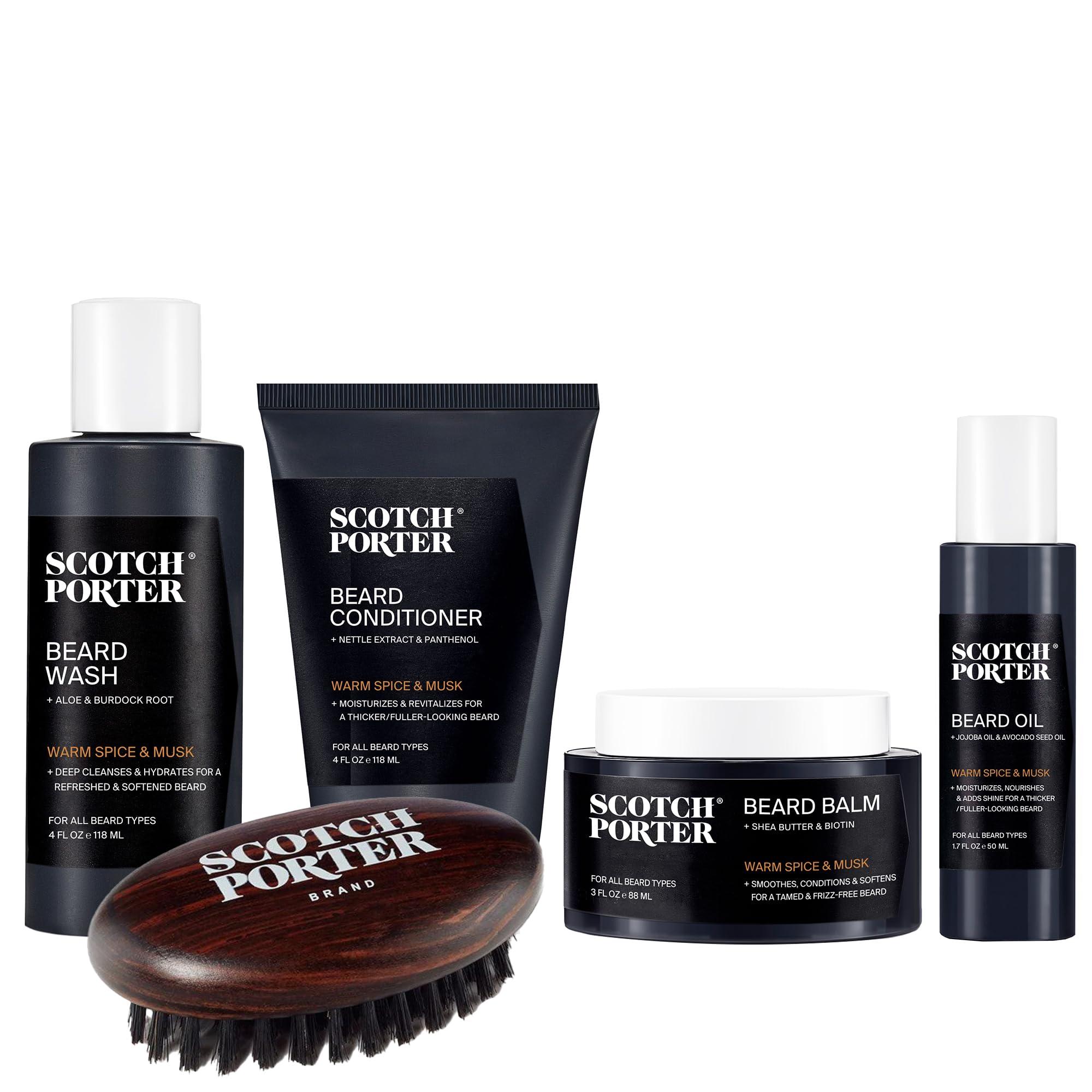 Scotch Porter Scotch Porter Beard Care Kit Cleanse, Moisturize, Soothe & Style Coarse, Dry Hair while Encouraging Growth for a Fuller/Healthier-Looking Beard Includes Wash, Conditioner, Serum, Balm & Brush