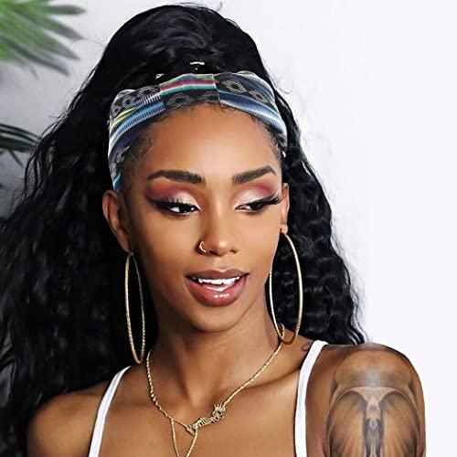 Catery Catery Boho Headbands Blue Stretch Wide Head Bands Knotted Turban Head Wraps Floral Elastic Headband Fashion Sweatband Head Scarfs for Women and Girls Pack of 3