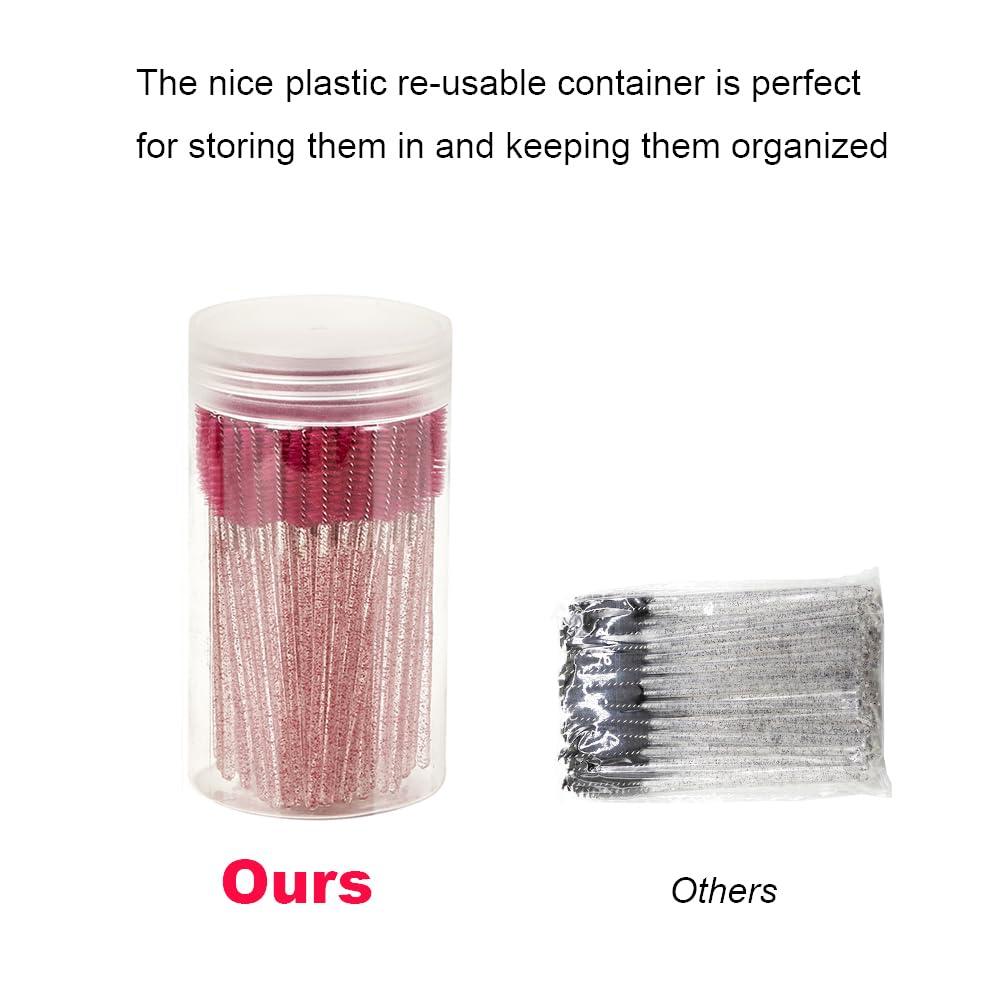 GliHiKj 100PCS Eyelash brushes Spoolies for eyelash extensions Mascara Wands Makeup Brushes Applicators Eye lash spoolies Eyebrow Brush makeup tool with Container (rose red)