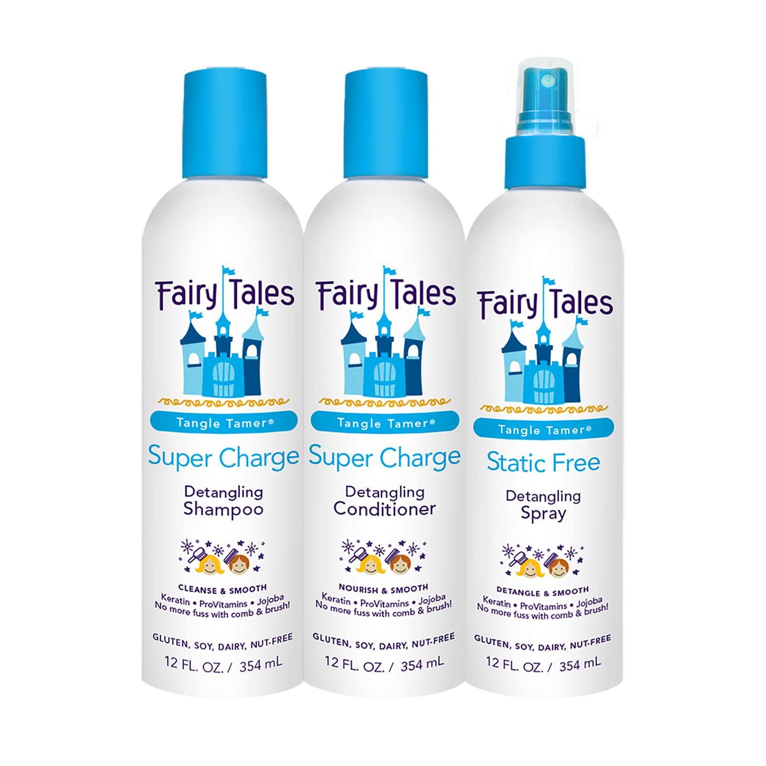 Fairy Tales Fairy Tales Tangle Tamer Detangling Shampoo and Conditioner for Kids plus Detangling Spray - Ultra Moisturizing and Anti Frizz Protection - Paraben Free, Sulfate Free - 12 Oz Each Bottle - 3 pack