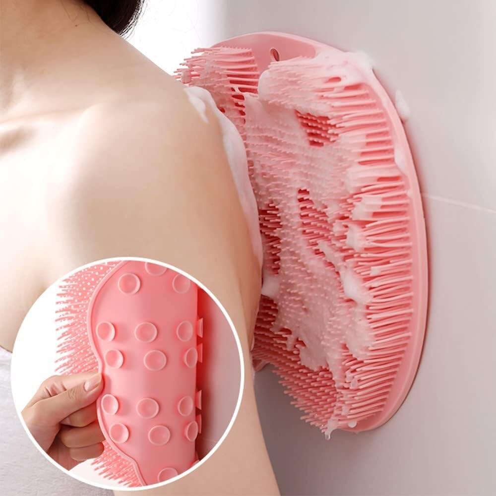 FOTN Shower Foot Scrubber Mat with Non-Slip Suction Cups, Foot Back Cleaning Pad Back Washer Exfoliating Bath Wash Pad, Wall Mounted Slip Suction Cups for Use in Cleaner Men and Women (Color : Pink)