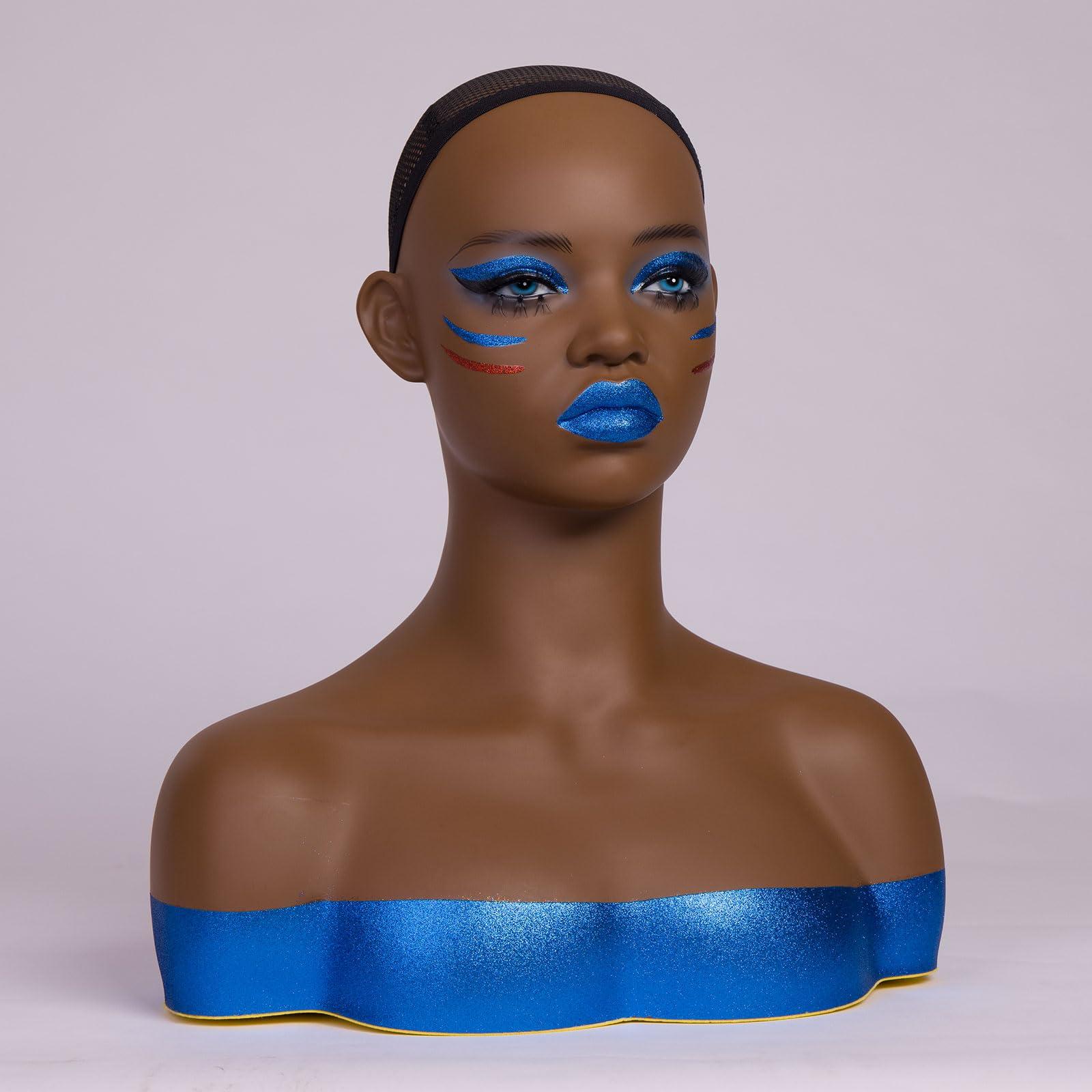 Hitleed Hitleed Mannequins Realistic Female Mannequin Head with Shoulders Dark Brown Display Manikin Head Bust for Wigs
