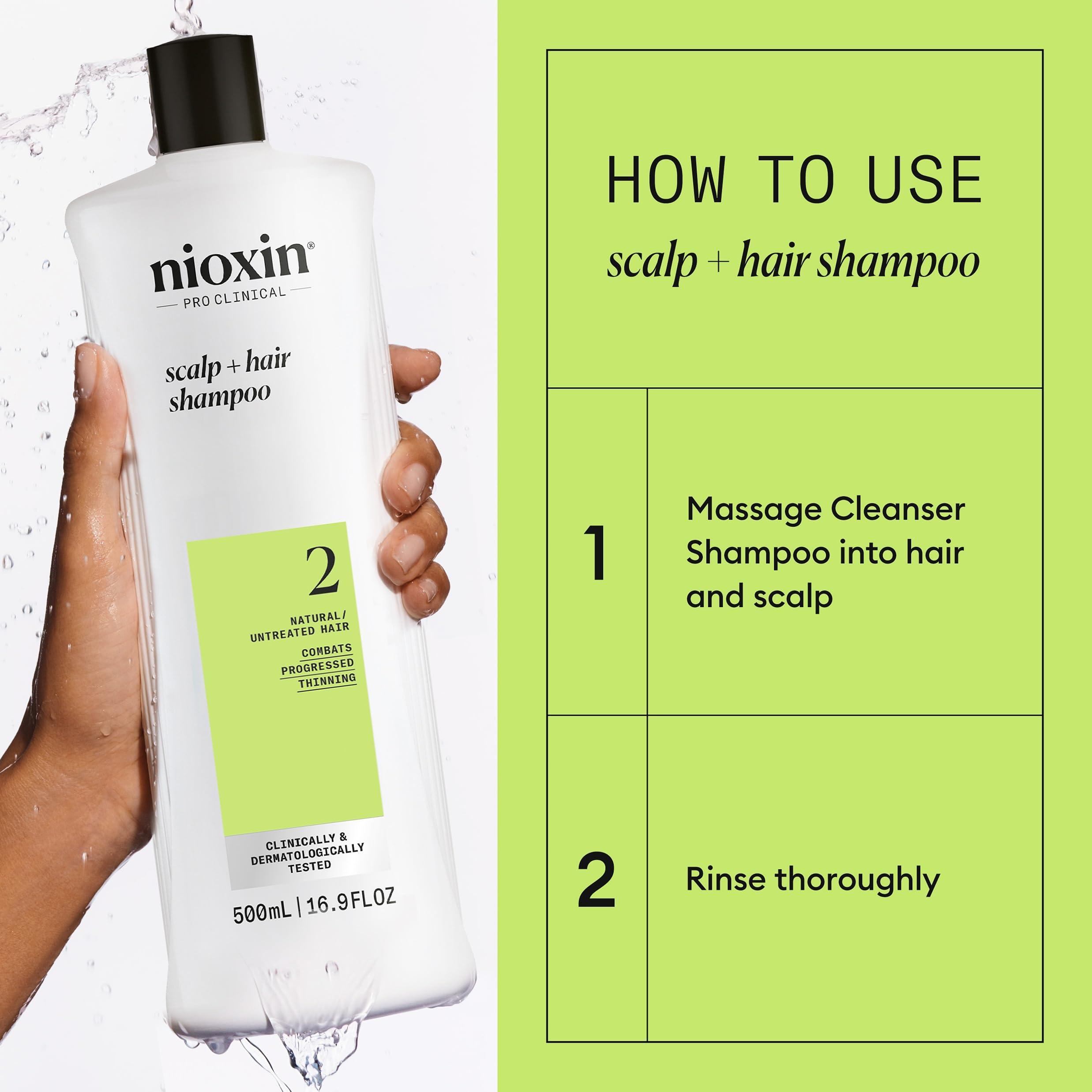 Nioxin Nioxin Scalp + Hair Thickening System 2 Shampoo | For Natural or Untreated Hair with Progressed Thinning | With Niacinamide and Biotin | 16.9 Fl oz.
