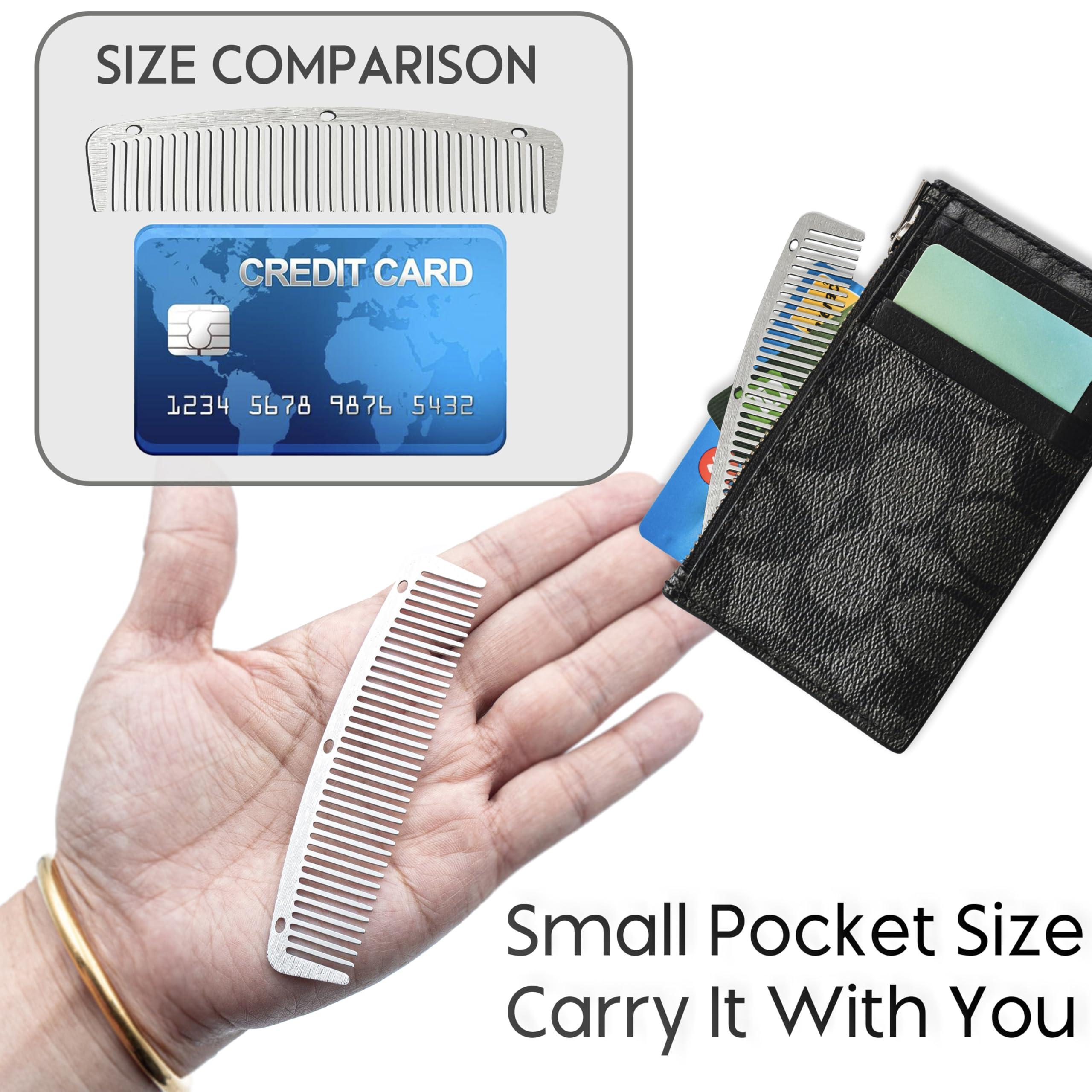 Dolmifapro Dolmifapro 2 Pcs Metal Pocket Combs, Small Comb for Men Women, Mustache Beard Comb for Men, Stainless Steel Beard Comb, Travel CombEasy Take, Wood Grain Design