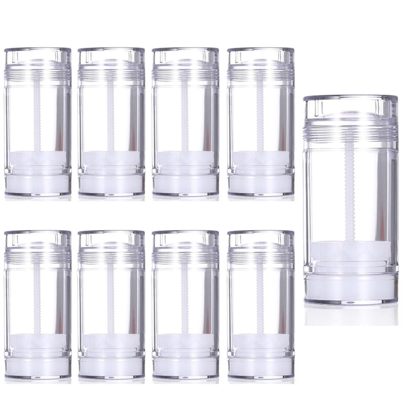 Minsily Sxminer 10 Pack 75ml Clear Round Empty Deodorant Containers 2.5 Oz Twist Up Filling Stick Tubes Plastic Deodorant Bottles Refillable Lip Balm Tube for DIY Make Own Deodorant Lipstick Crayon Chapstick