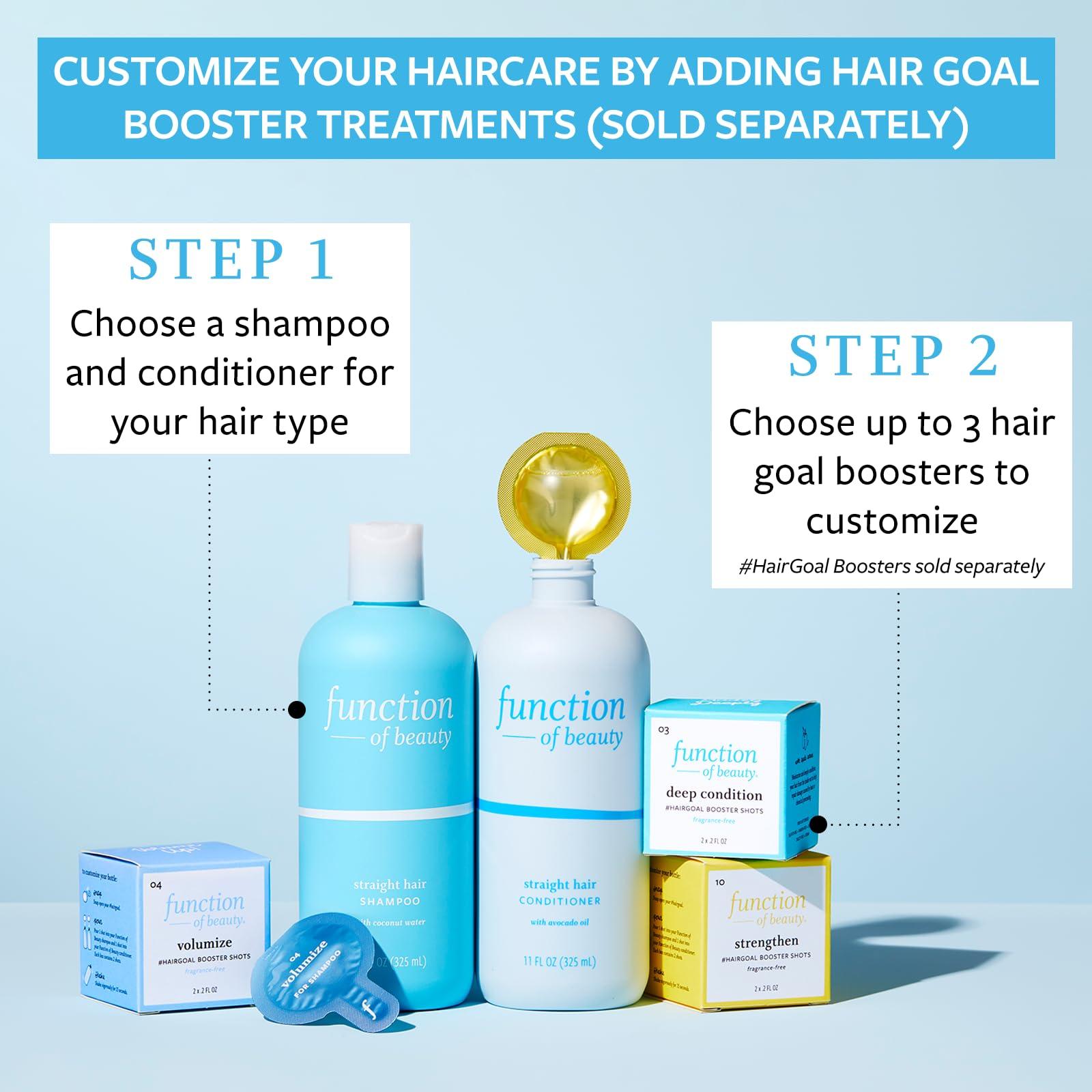 FUNCTION OF BEAUTY Function of Beauty Straight Hair Shampoo, 11 oz Each (2-Pack) - Formulated with Coconut Water to Hydrate & Moisturize, Sulfate Free, Customizable Haircare