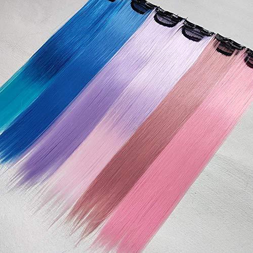 Yinmei Baibian Pink Hair Extensions Colored Clip in Hairpieces Pink Colorful Long Straight Thick Party Highlights Synthetic Hair Pieces for Women Girls 22inch 3Pcs (Begonia Red)