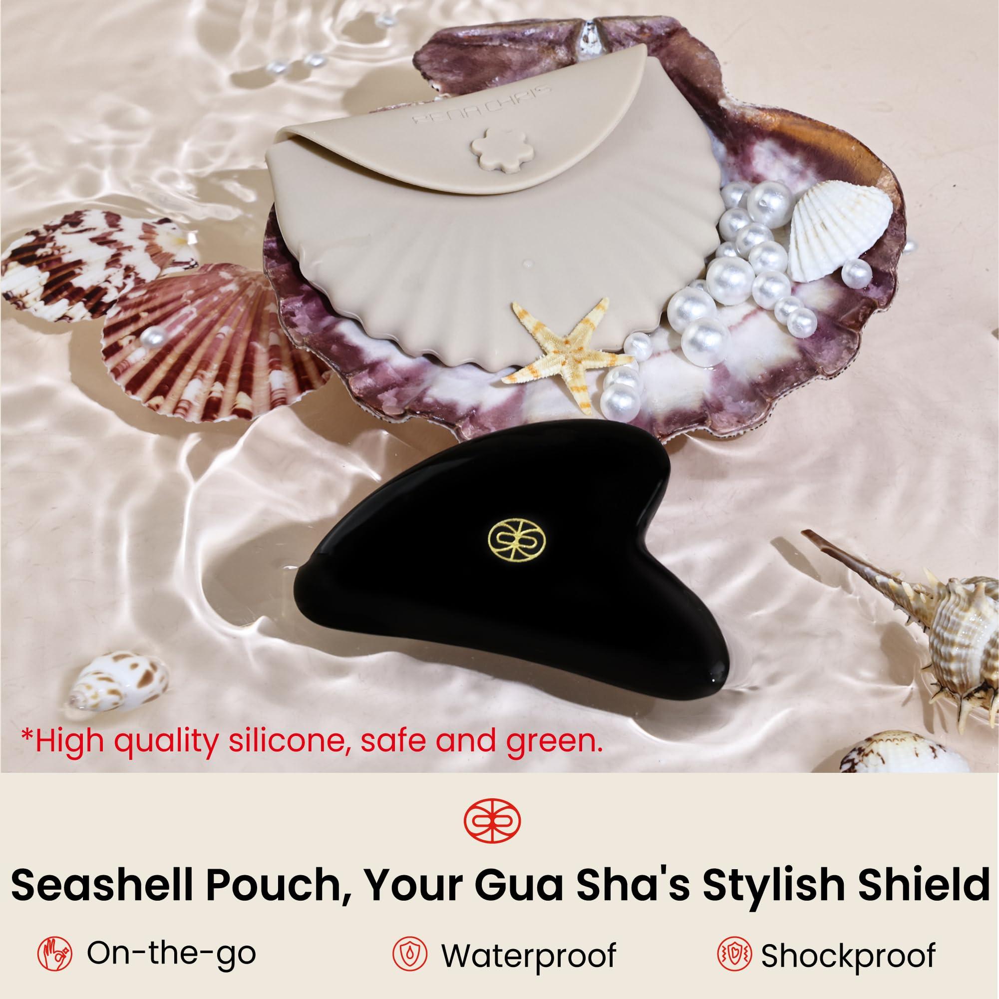 Rena Chris Rena Chris Gua Sha Facial Tools-Fuller, Ergonomic Black Obsidian Jade Gua Sha Stone for Face Massage,Jawline Sculpting and Puffiness Reducing,Skin Care Massager(Black)