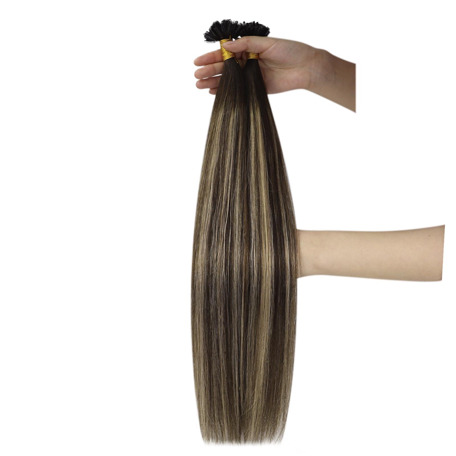 YoungSee YoungSee U Tip Hair Extensions Human Hair Dark Brown Ombre Ash Blonde U Tip Hair Extensions Human Hair Ombre Utips Hair Extensions Ombre Utip Extensions Hot Fusion Hair Extensions 22In 1G/S 50G