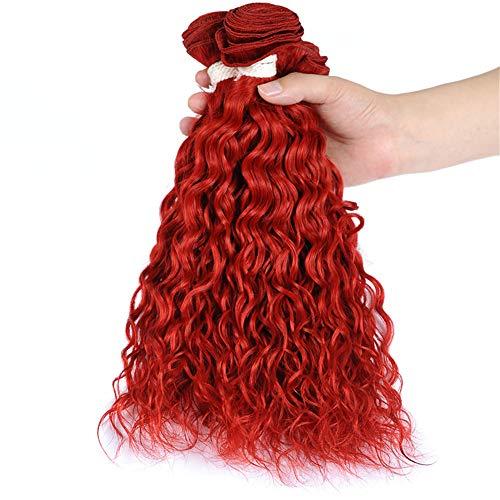 Tony beauty hair Pure Red Peruvian Wet Wavy Human Hair Weave Bundles 4Pcs Lot Bright Red Water Wave Virgin Human Hair Bundles Red Colored Wet and Wavy Human Hair Wefts Extensions 10-30" (22 22 22 22)