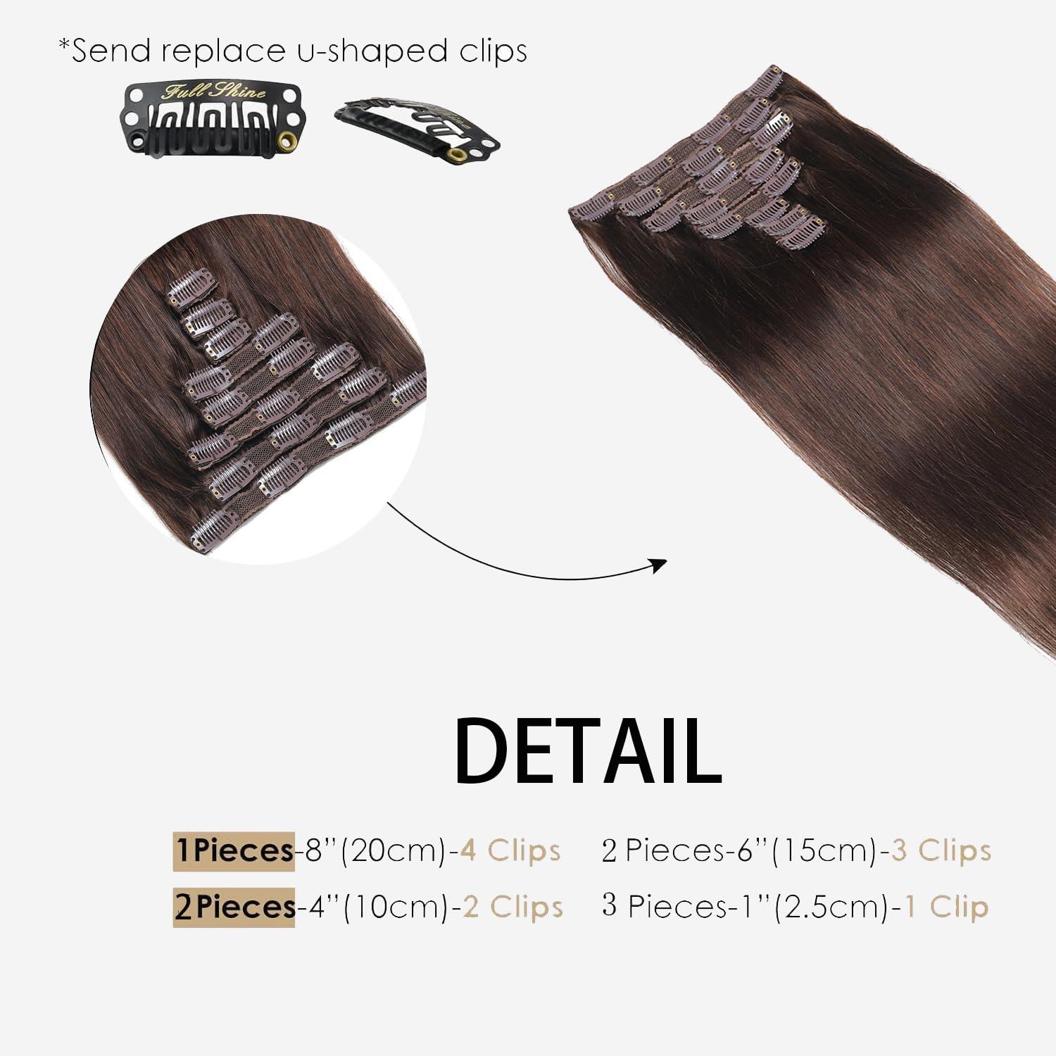 Ornate Hair Ornate Hair Extensions Brown Real Human Hair Darkest Brown 100g Invisible Removable 8 Pieces Per Set 14 Inches Clip in Extensions Human Hair (4# clip in human hair, 14 inches-100g)