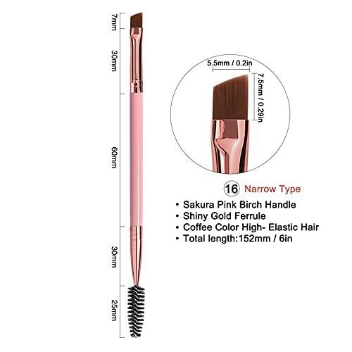 DELAYNOMORE77 Duo Eyebrow Brush, Spoolie Brush and Angled Brow Brush Eyelash Brush for Eye Makeup. (5pcs, Pink)