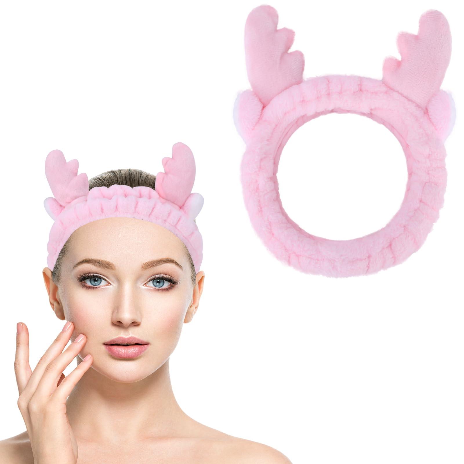 Jowmoy Jowmoy Cute Pink antlers Headband, Headband to Wash Face for Women Makeup Shower Spa Headband