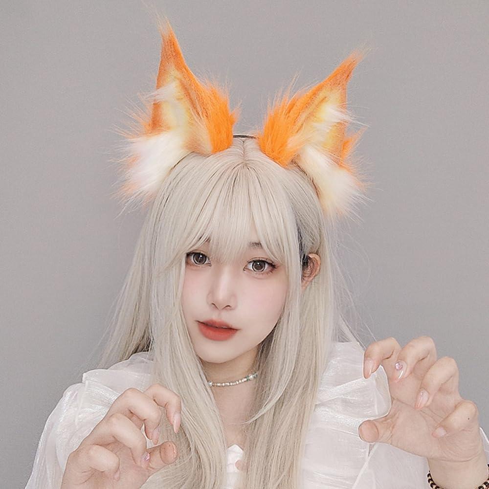 TTYAO REII TTYAO REII Orange Cat Ears Headband Fluffy Fox Wolf Lynx Ears Headwear Animal Hairband Christmas Cosplay Costume Accessories (Orange)