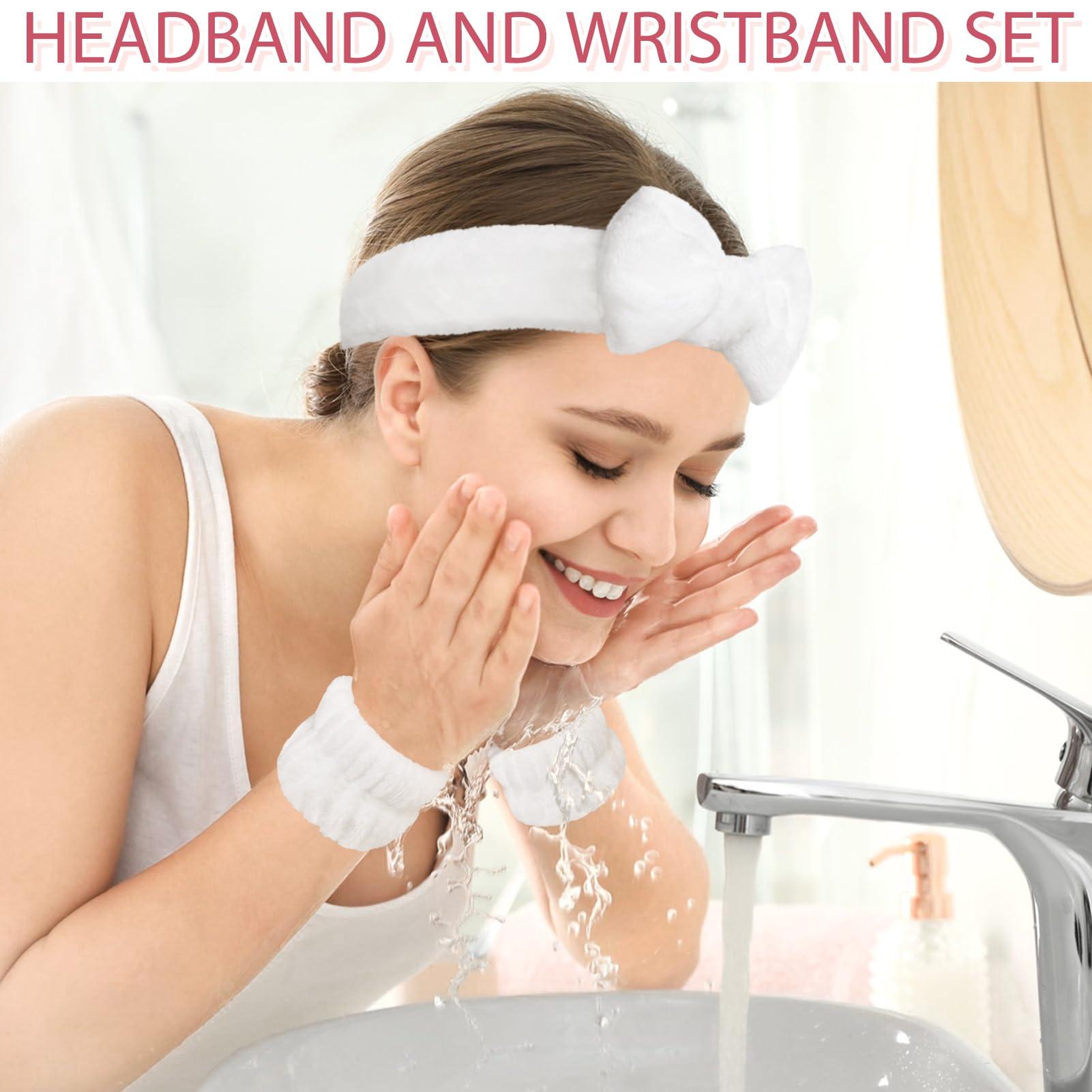 Fmeida Fmeida Spa Headband and Wrist Band Set for Face Washing Skin Care Headband Pink Hairband 3 Pack