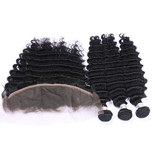 Tony beauty hair Tony Beauty Hair Deep Wave Peruvian Human Hair Weave Bundles with Frontal Black Deep Wave Curly Virgin Hair Full Frontal 13x4 Lace Closure with Bundles Wavy Human hair Wefts (26 26 26+20)