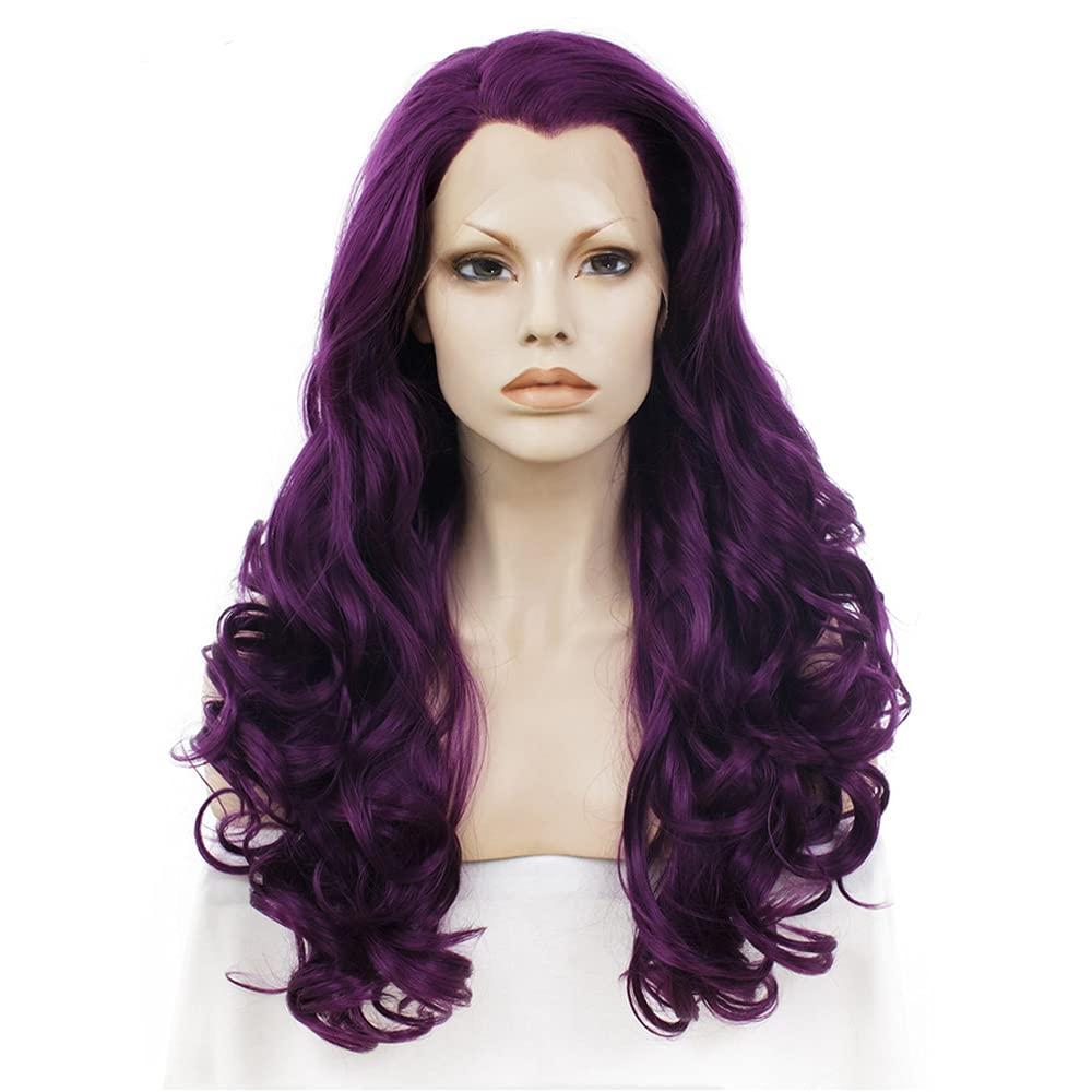 PAYNAN Purple Wig Wavy Synthetic Lace Front Wigs Cosplay Wigs Heat Resistant Fiber Glueless