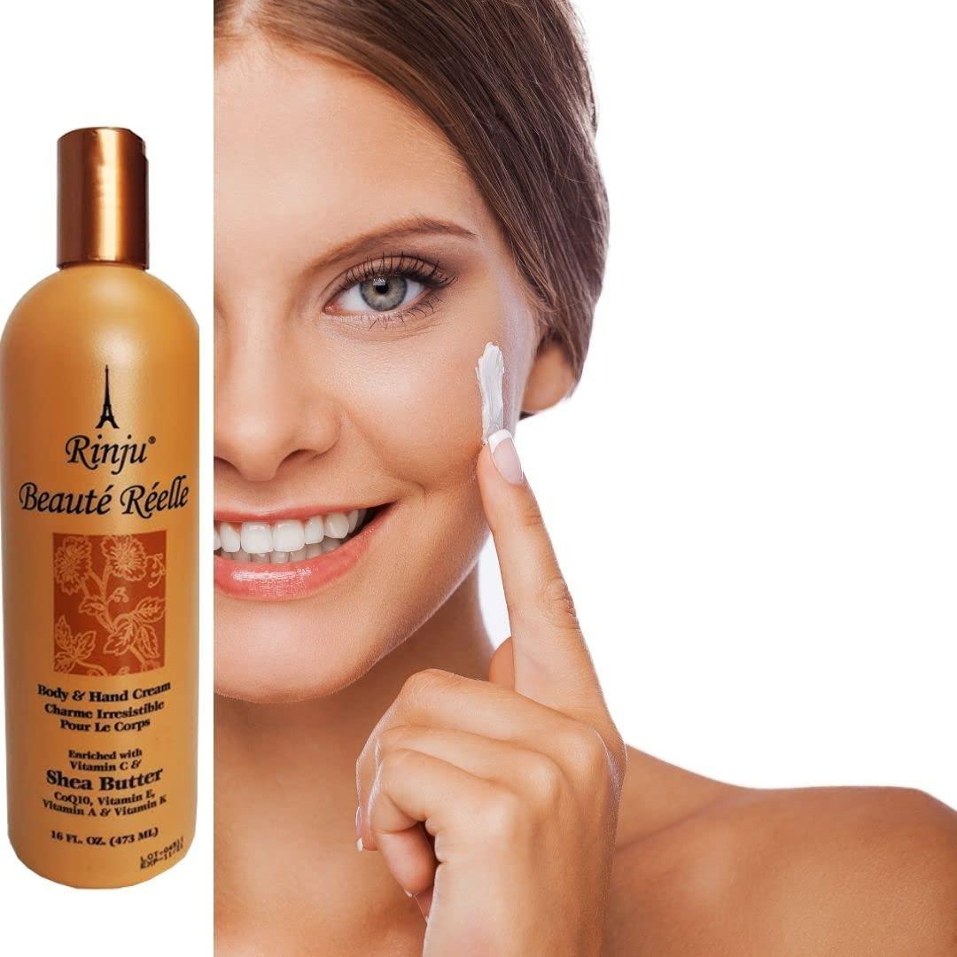 Rinju Rinju Beaute Relle Body and Hand Cream 16 oz. (Case of 12) - Shea Butter Cream for Dry Skin - Vitamin E, A & K Moisturizer