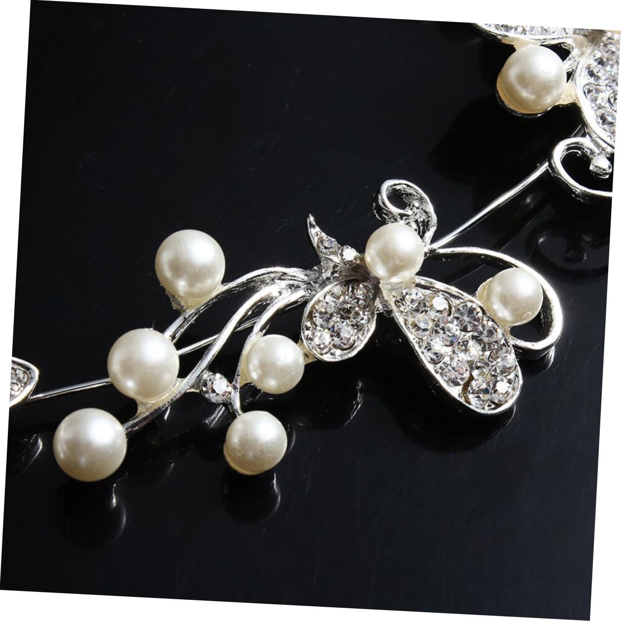 DOITOOL DOITOOL Bachelorette Party Decorations Pearl Bride Headband Crystal Rhinestones Pearls Bridal Headband Tiara Headdress