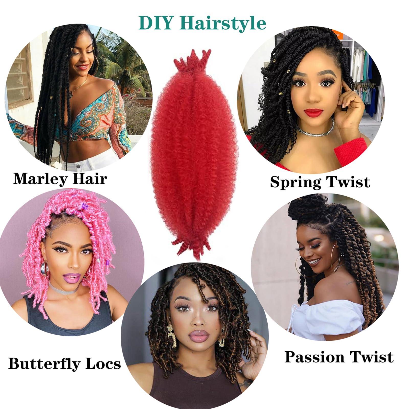 Paraglame Paraglame Red Marley Hair 16 Inch Springy Afro Twist Hair 2 Packs Marley Twist Braiding Hair for Faux Locs Crochet Hair Red Braiding Hair Extensions for Black Women (16Inch(Pack of 2), Red)