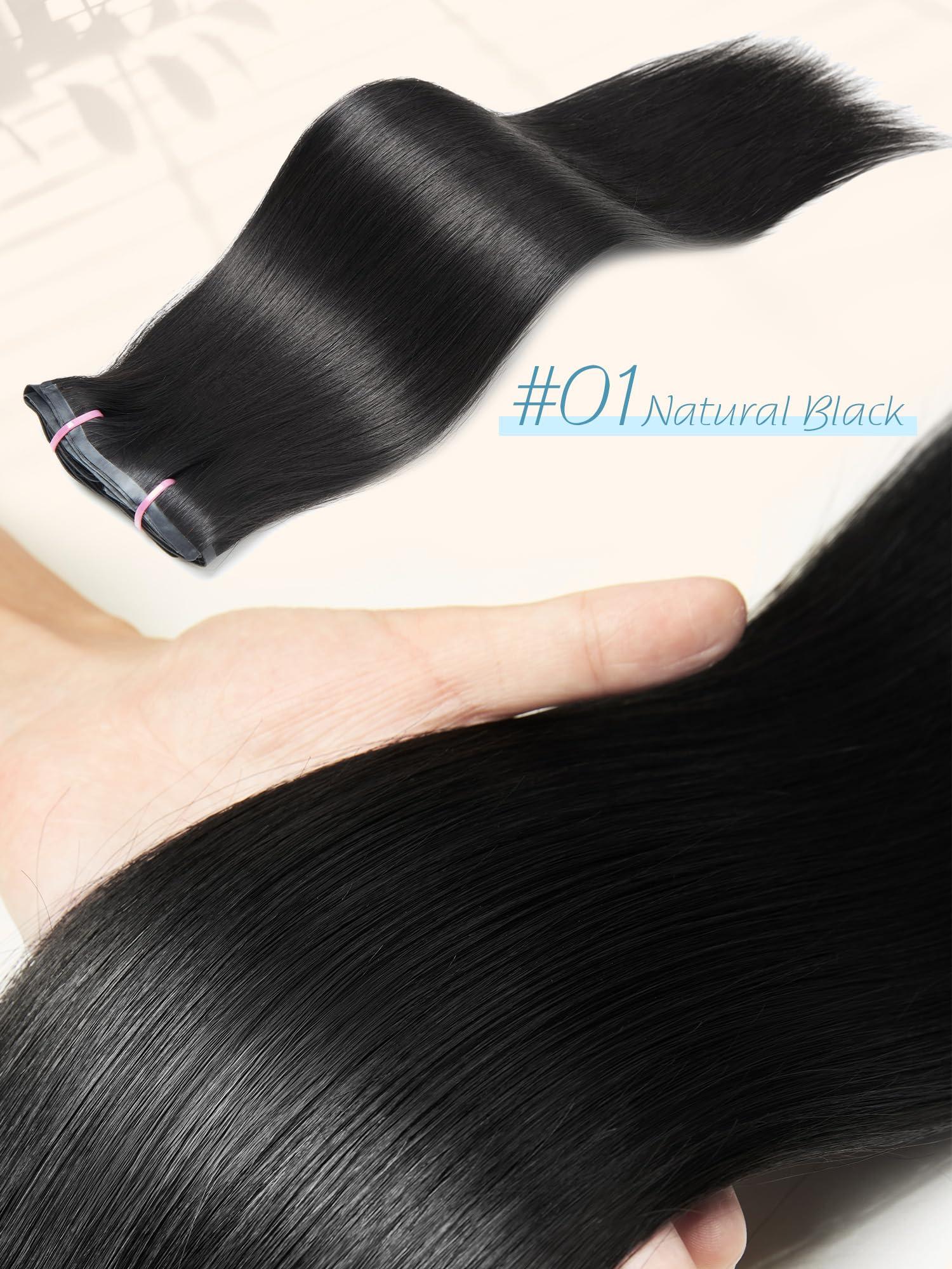 AMYTUD Clip in Hair Extensions Real Human Hair Remy Human Hair Extensions Clip in for Women Natural Human Hair Black 22inch 125g 9Pcs Straight Seamless Clip in Hair Extensions Human Hair
