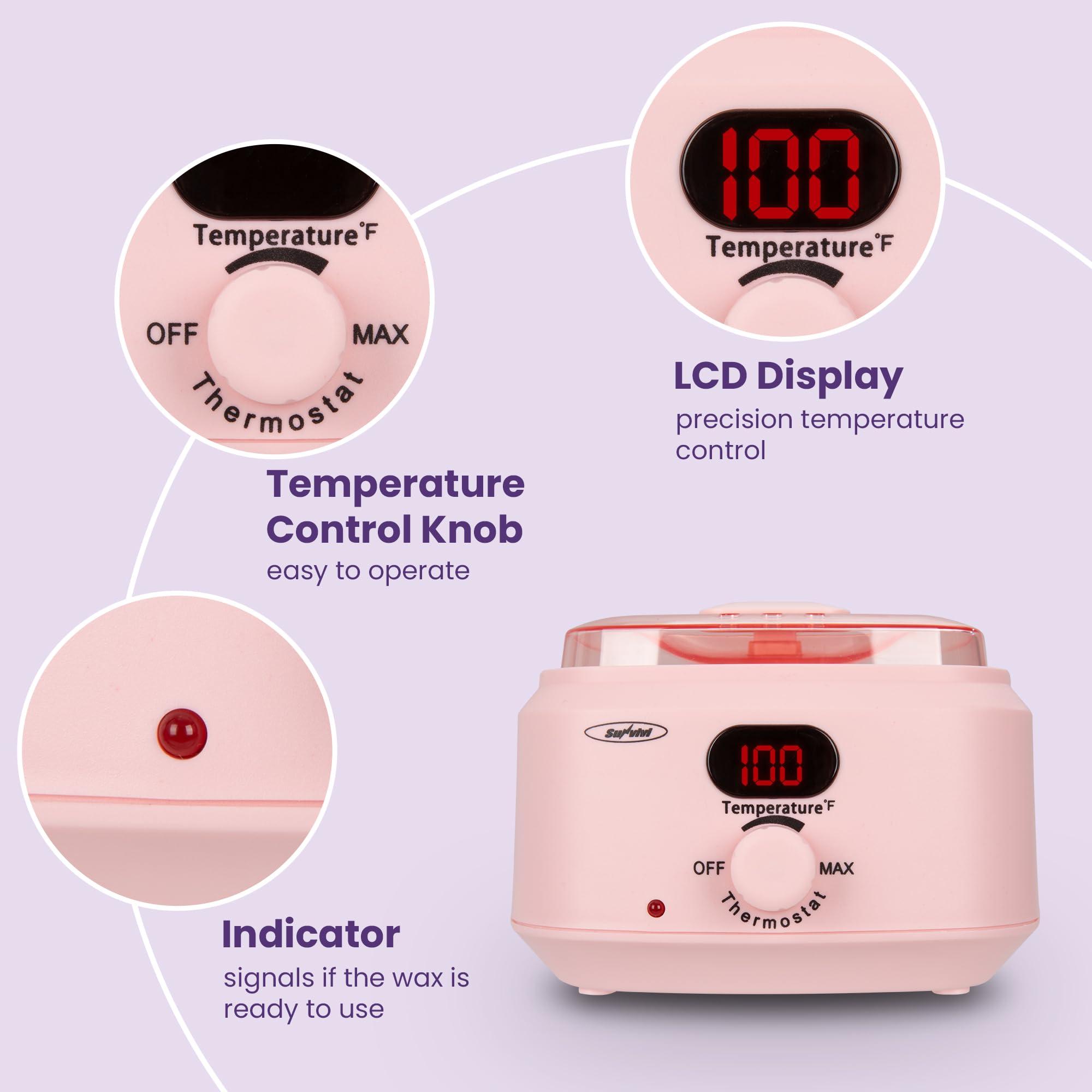Sunvivi Sunvivi Wax Kit Digital Hair Removal Waxing Kit for Women & Men, Hot Wax Warmer Pot with 5 Bag Hard Wax Beads, Wax Melt Warmer Kit for Full Body, Legs, Face, Bikini,Sensitive skin, Pink