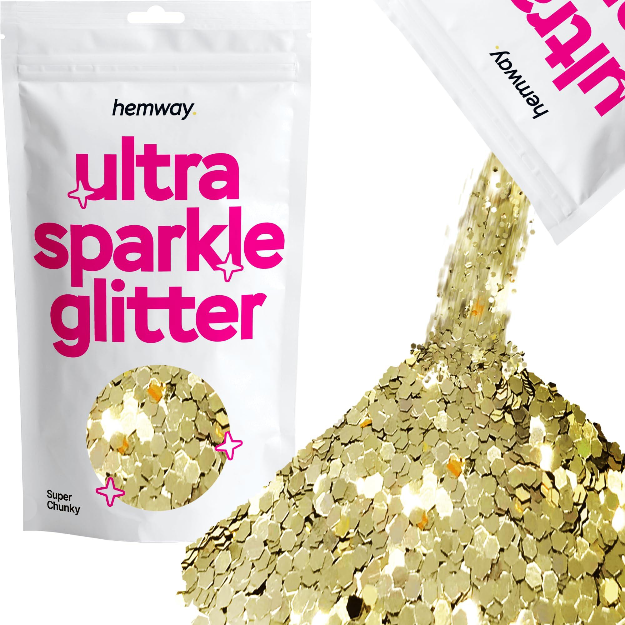 Hemway Hemway Premium Ultra Sparkle Glitter Multi Purpose Metallic Flake for Arts Crafts Nails Cosmetics Resin Festival Face Hair - Champagne Gold - Super Chunky (1/8" 0.125" 3mm) 100g / 3.5oz