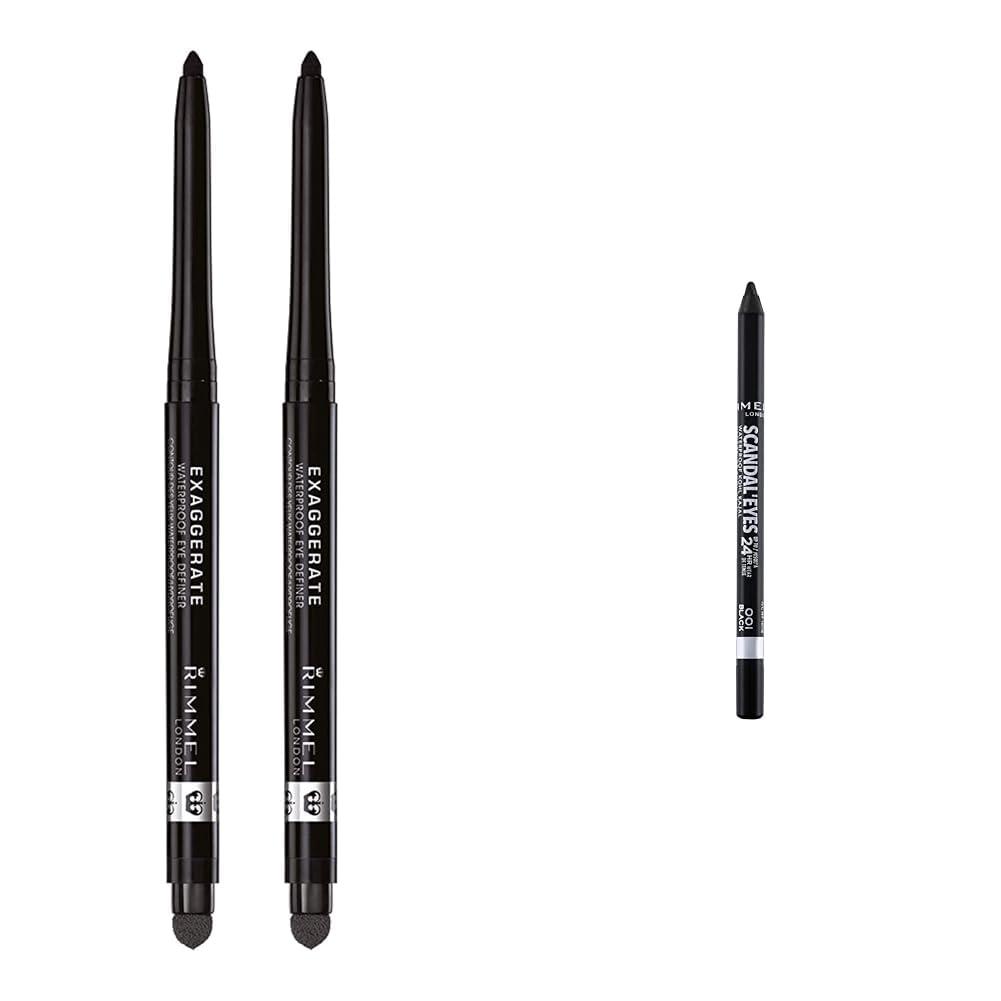 Rimmel Rimmel London Exaggerate Auto Waterproof Eye Definer Blackest Black 2 Count & Scandaleyes Waterproof Gel Pencil Eyeliner Black