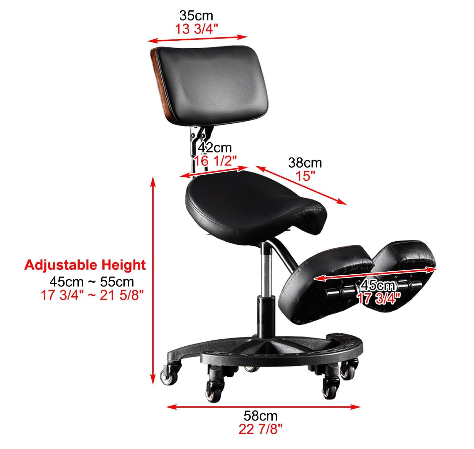 CMYUN Office Ergonomic Saddle Stool/Kneeling Chair, Heavy Duty Rolling Chair with Back Support, Adjustable Kneel Chair for Dental Saloon Spa