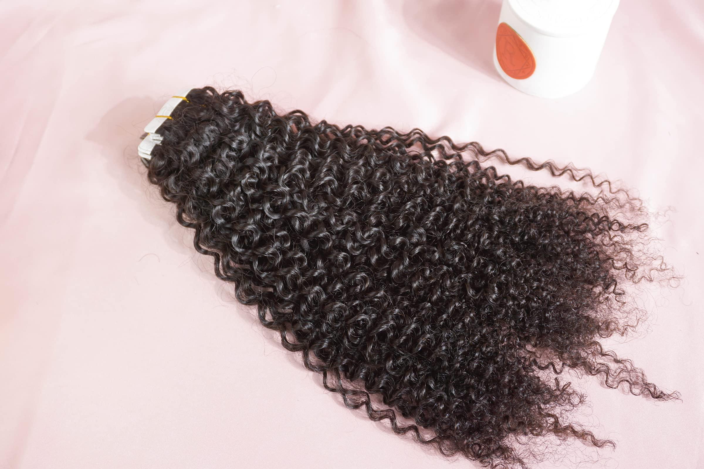 LANMINGO Kinky curly tape in hair extensions 40pcs tape ins for black women natural black real human hair 3c Afro kinky curly invisible strong tape on hair extension (26INCH)