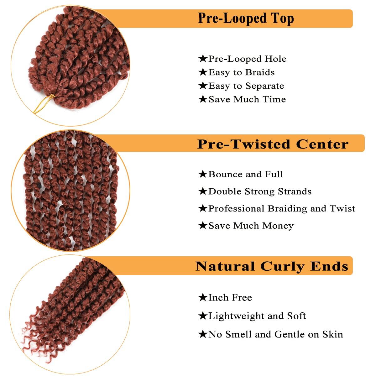 Flagship Passion Twist Hair 30 Inch Ginger Color Long Pre-twisted Passion Twists Crochet Hair Copper Red Pre-looped Curly Crochet Hair for Black Women (6Packs,350)