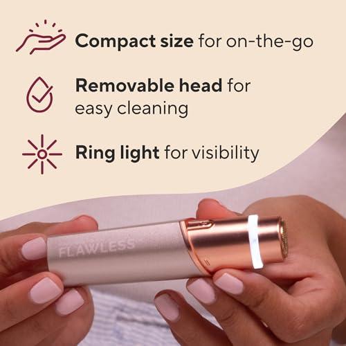 Finishing Touch Finishing Touch Flawless Facial Hair Remover for Women, Rose Gold Face Razor with LED Light, Recyclable Packaging
