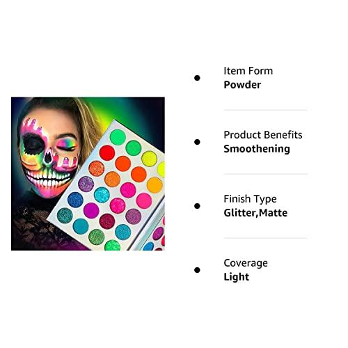 Afflano Afflano Neon Makeup Palette Eyeshadow, Glow in the Dark Neon Eyeshadow Palette Highly Pigmented, Neon Party UV Blacklight Eye Shadow Pallet, Red Orange Pink Pressed Glitter Eyes Makeup Palette