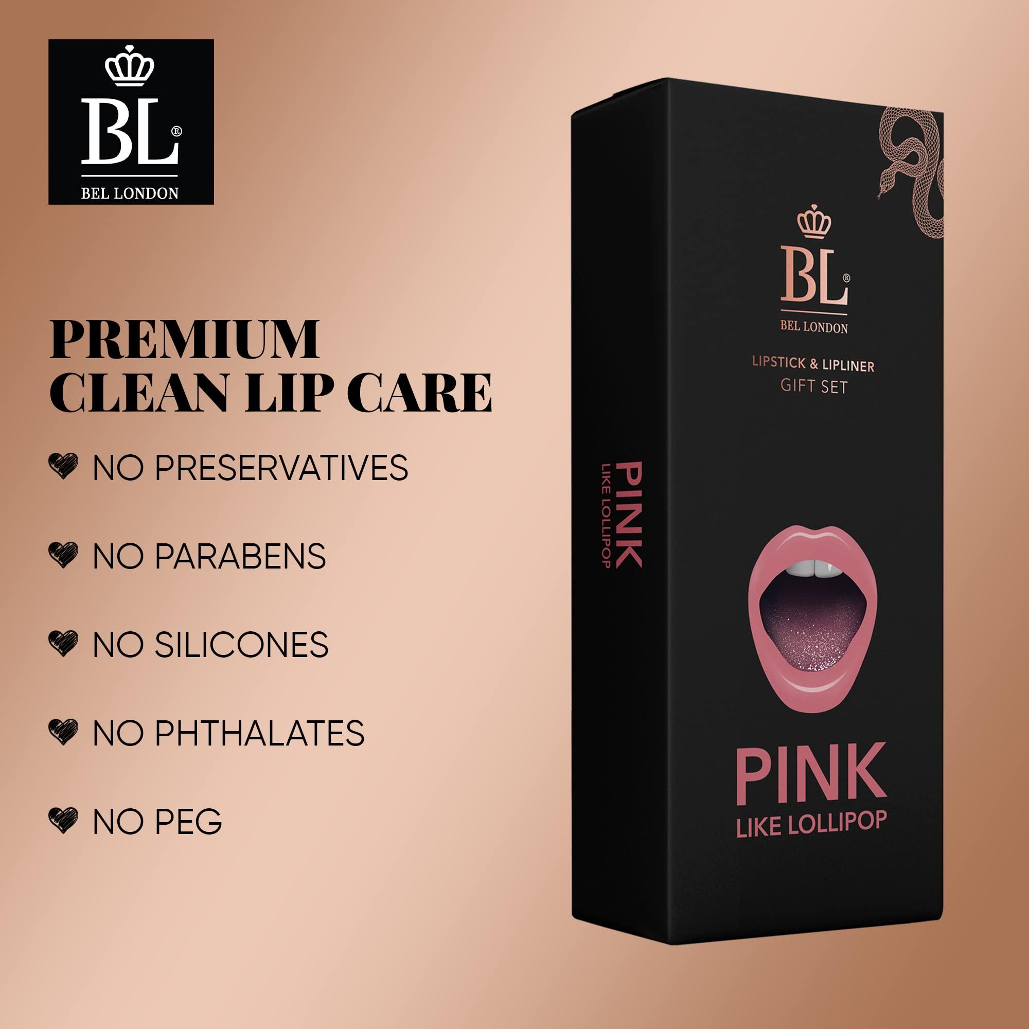 BL BL Color Matched Lip Liner & Lipstick Set (Pink) - Full-Coverage Argan Long Lasting Lipstick and Lip Liner Set With Natural Oils for Nourishment, Hydration, & Protection - Chemical-Free