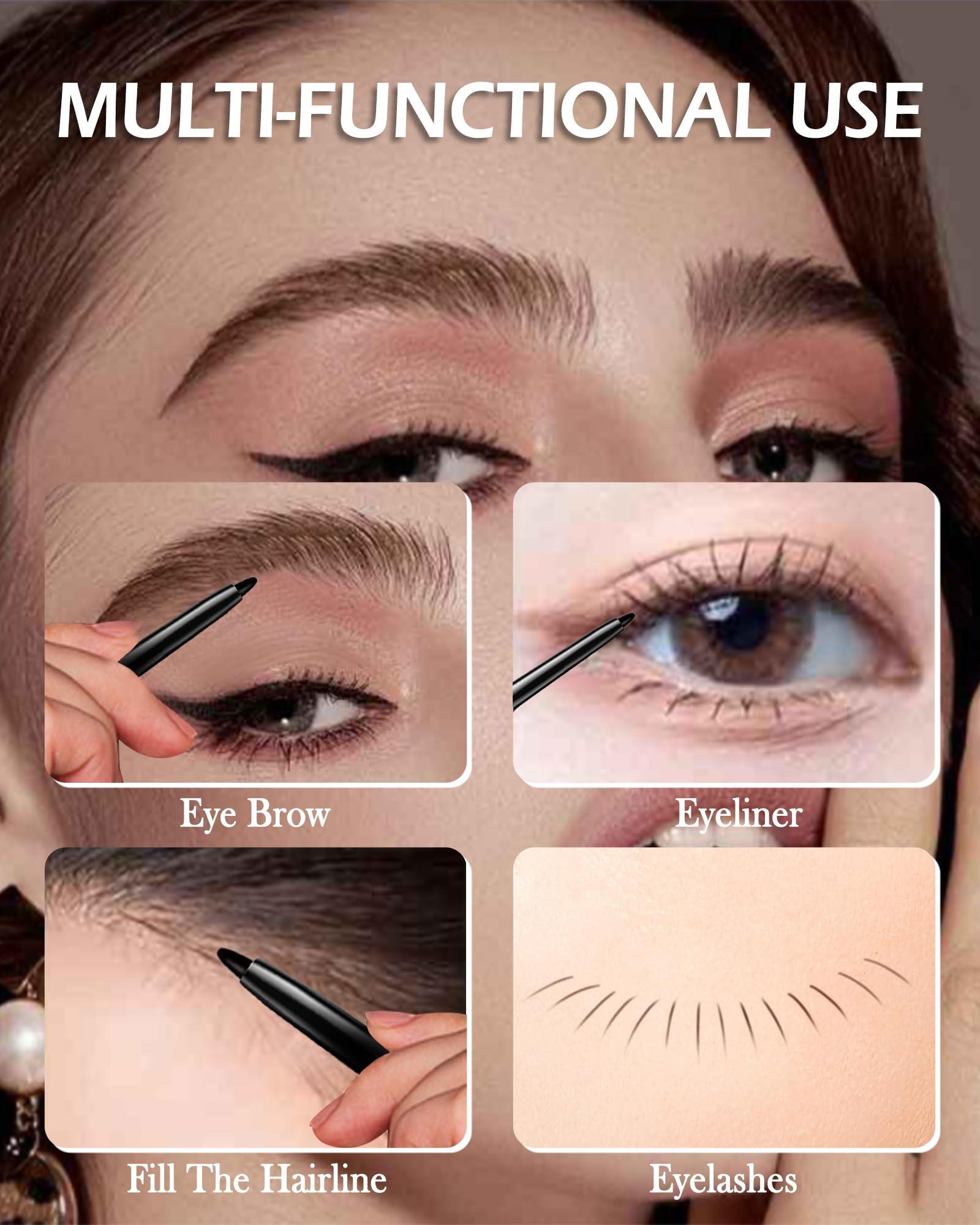 Caedelfly Gel Eyeliner Set for Mature Women Black Brown, Waterproof Smudge-proof Gel Eyeliner Pencil Long Lasting 24H Retractable Eyeliner Matte Cream Eye Makeup Pen with Sharpener for Older Women Sensitive Eye