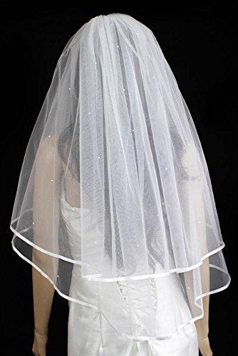 Velvet Bridal Bridal Veil Diamond Off White 2 Tier Fingertip Length With Scattered Rhinestone