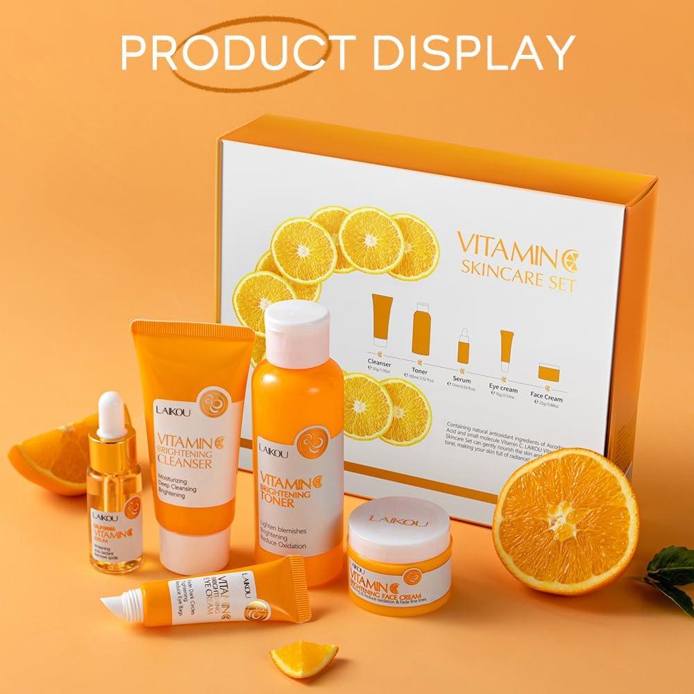Yasovigi Vitamin C Skincare Set, Moisturizing Face Skin Care Kit with Facial Cleanser, Face Serum, Face Cream, Eye Cream, Toner For Hydrating Skin, Anti-Aging Skin