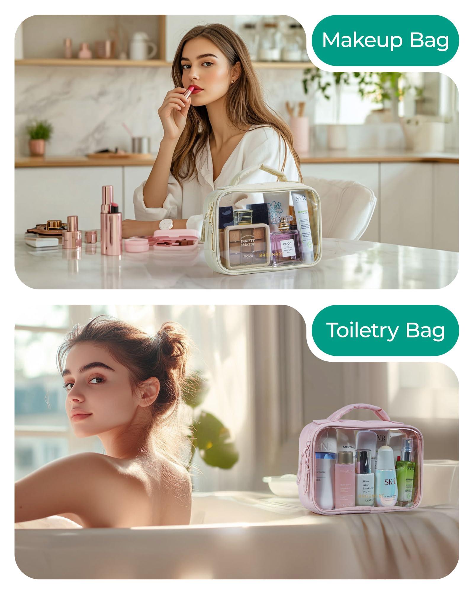 BAGSMART BAGSMART Clear TSA-Approved Toiletry Bag, Puffy Edges Travel Makeup Bag, Large Opening with Handle, Clear Cosmetic Bag with Double Zipper for Women