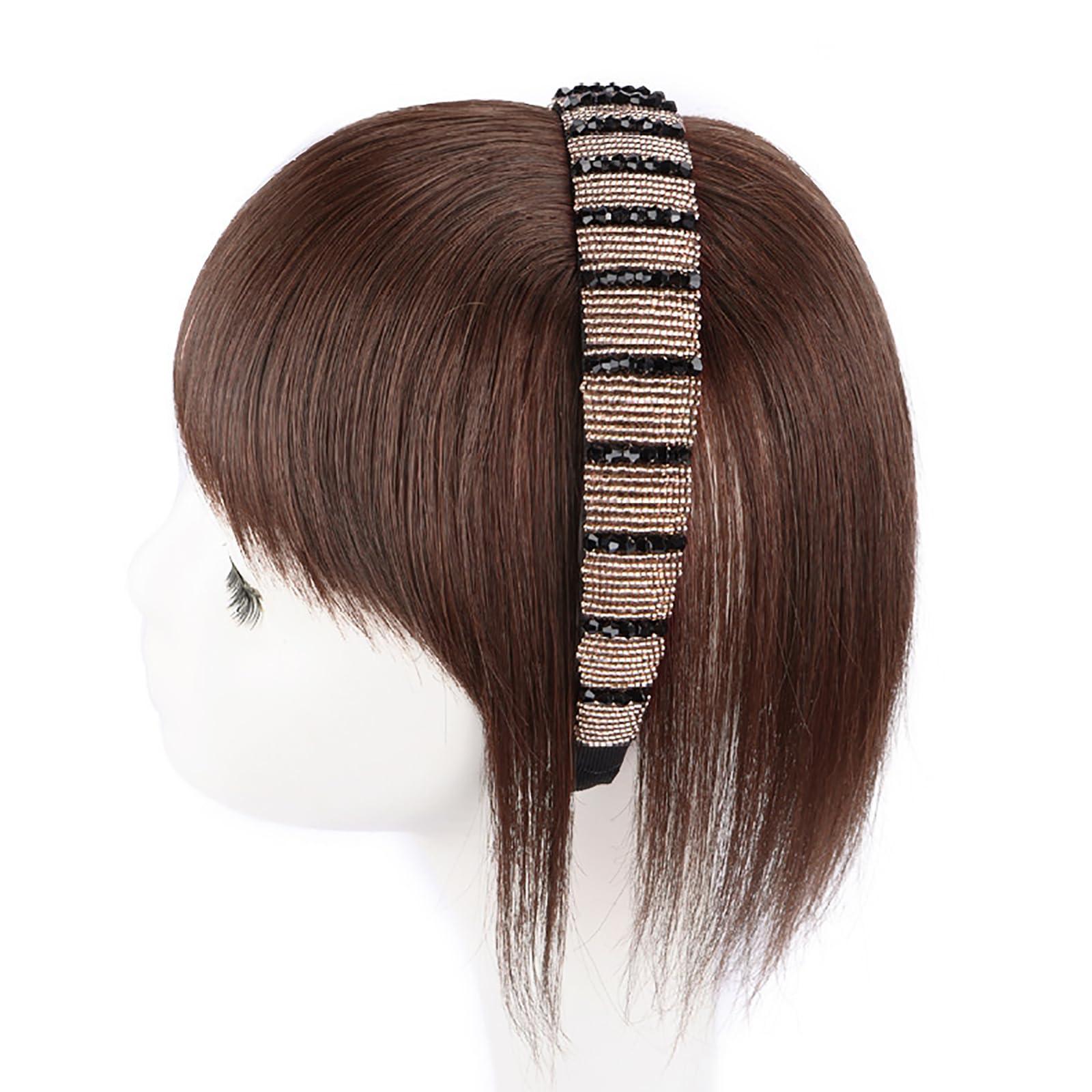 CEAeis CEAeis Synthetic Hair Fringe Headband with Rhinestone Wide Bangs, Light Brown, 25cm (HAIRBAND, Women\'s Hair Styling, High Temperature Wire, Adult, Female, 1 Count, 1 Piece, 1 Package)
