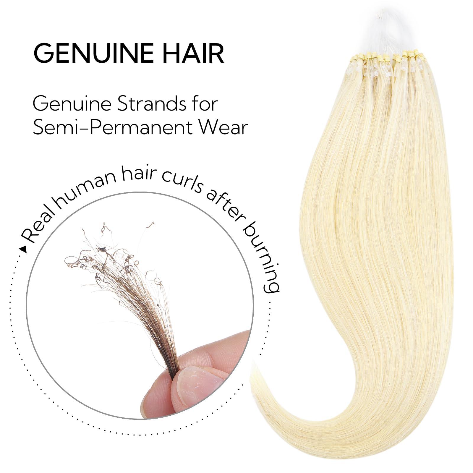 hotbanana HOTBANANA Micro Ring Hair Extensions Human Hair, 22 inch 50g 50s Platinum Blonde Micro Beads Real Human Hair Extensions Straight Micro Link Micro Loop Hair Extensions
