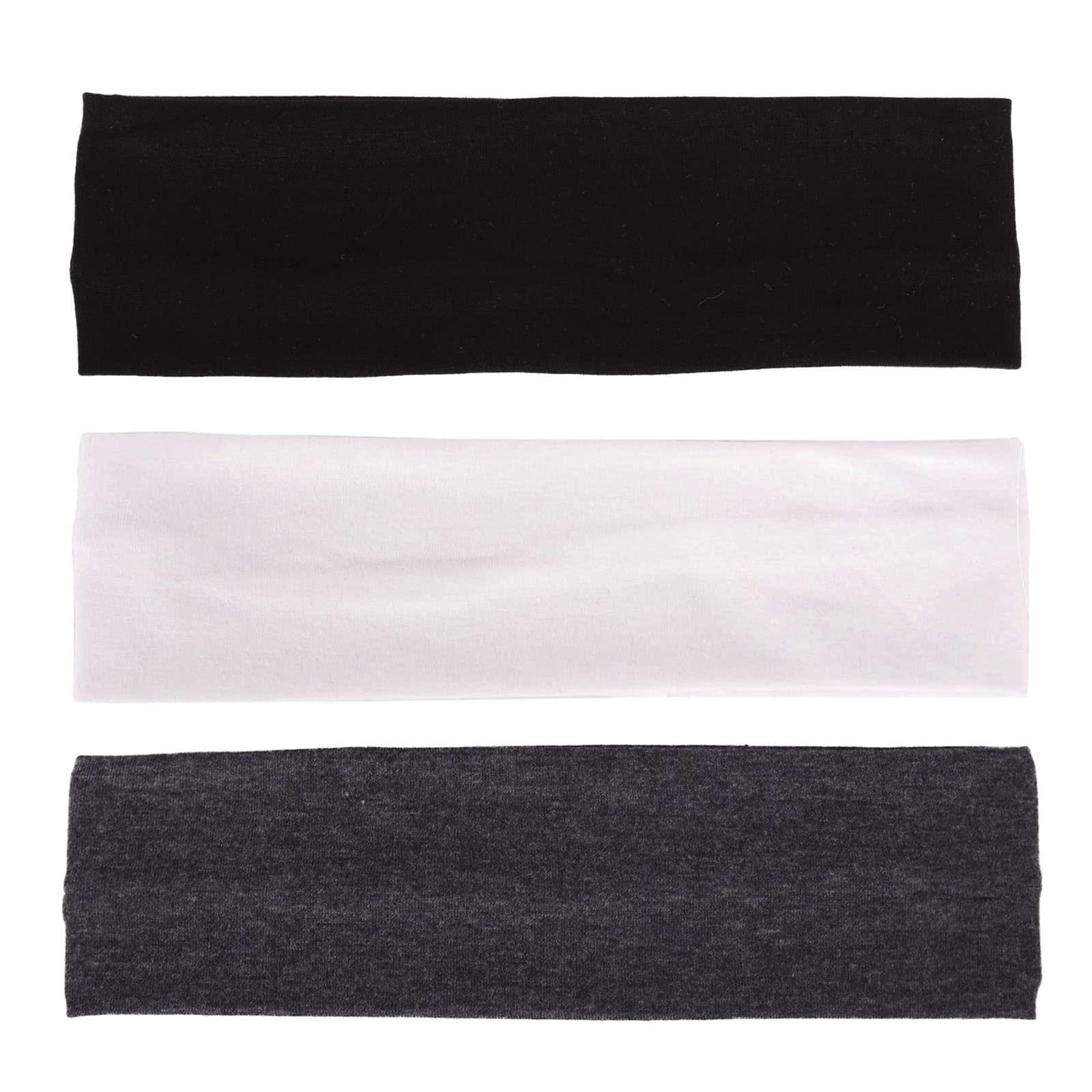 MapofBeauty MapofBeauty 3 Pack Yoga Headbands Stretchy Cotton Head Band Hairwarp Sports Running Exercise Gym (Black/White/Dark Grey)