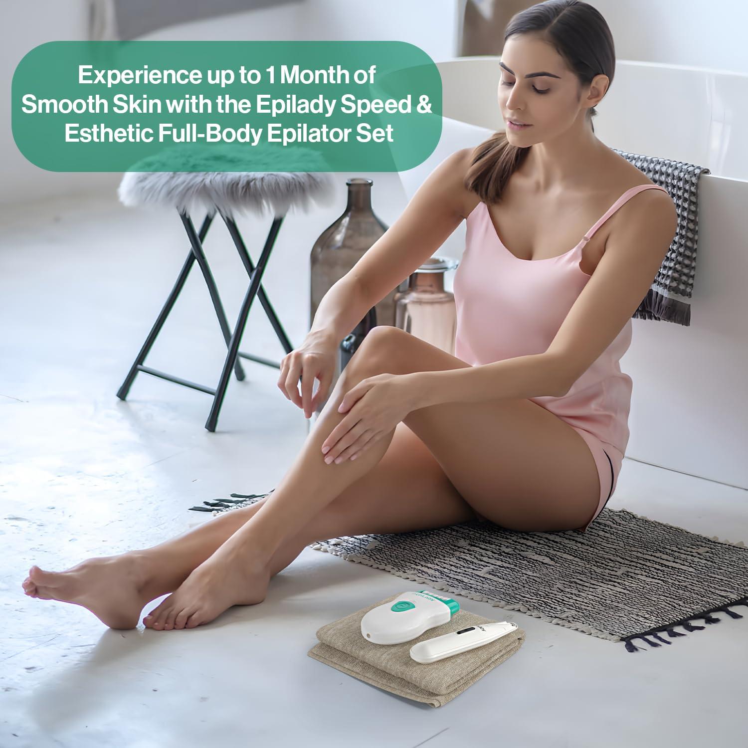 Epilady Epilady Face & Body Hair Removal Device Bundle | Speed Corded Epilator + Esthetic Facial Hair Removal for Women | Epilator for Women Legs, Arms, Underarms, Face, Bikini (Green)