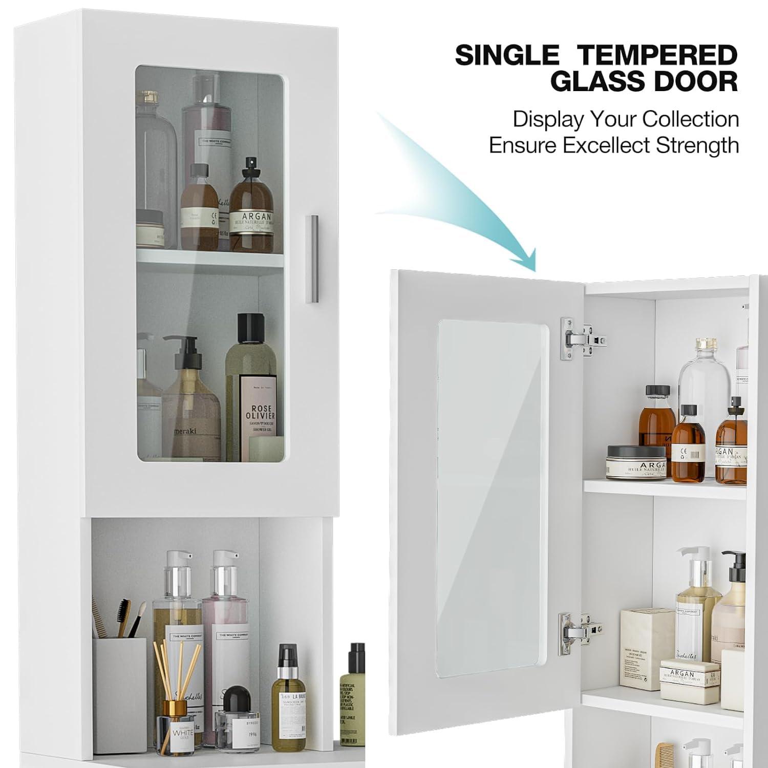 LNRLZYLS LNRLZYLS Barber Salon Station, Wall Mounted Barber Workstation, Home Beauty Salon Set with Storage Cabinet, 2 Drawers and 3 Open Shelves with Glass Doors White