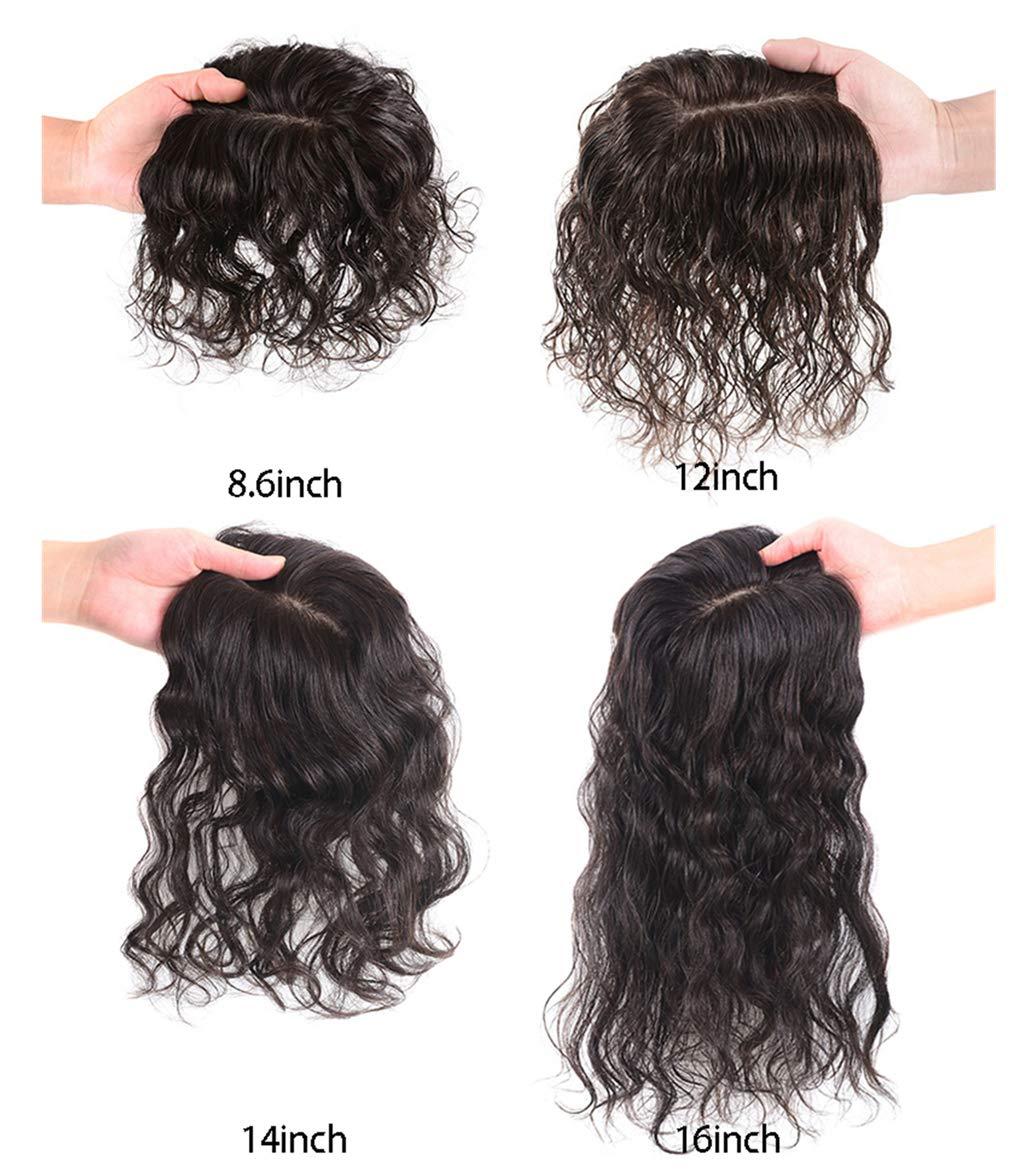 LXUE 7x10cm Mono Human Hair Toppers for Women, Clip in Curly Wiglet Hairpieces for Thinning Hair (10" Dark Brown)