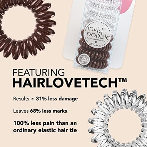 invisibobble invisibobble Original Traceless Spiral Hair Ties - Pack of 8, Crystal Clear and Pretzel Brown - Strong Elastic Grip Coil Accessories for Women - Non Soaking - Gentle for Girls Teens and Thick Hair