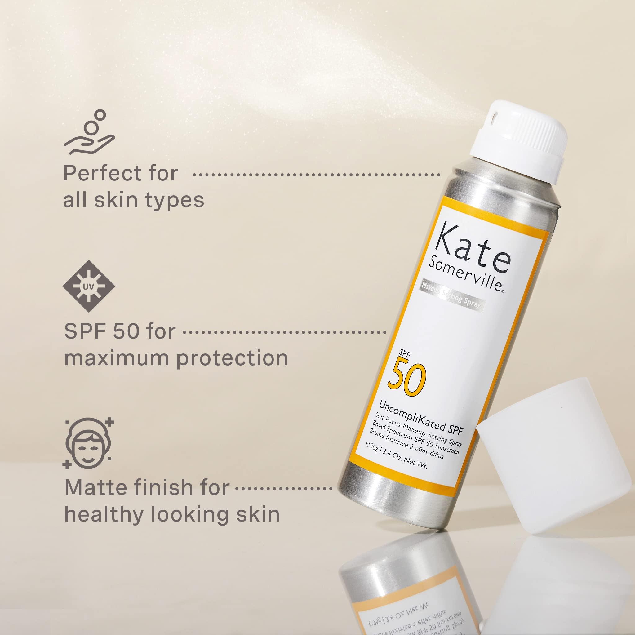 Kate Somerville Kate Somerville UncompliKated SPF SPF 50 Face Sunscreen and Soft Focus Makeup Setting Spray Daily Use Skin Care with Matte Finish, 3.4 Fl Oz
