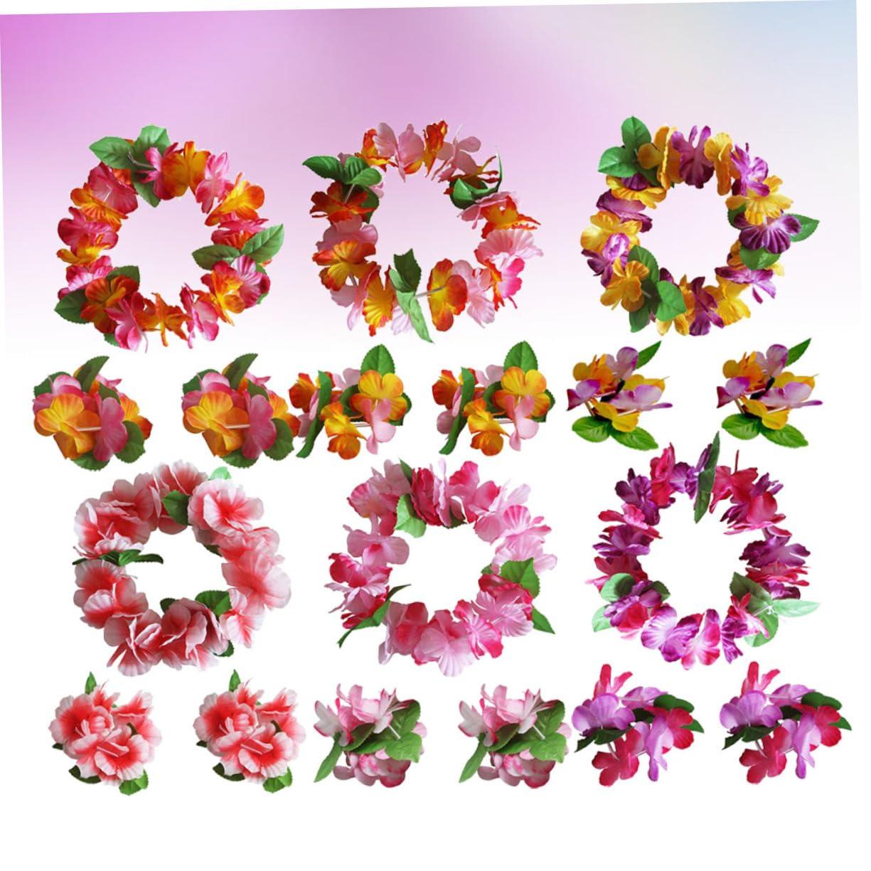 Ipetboom Ipetboom Hawaiian Lei Set 6 Sets of Floral Headband Bracelet Hair Wreath for Wedding Photography