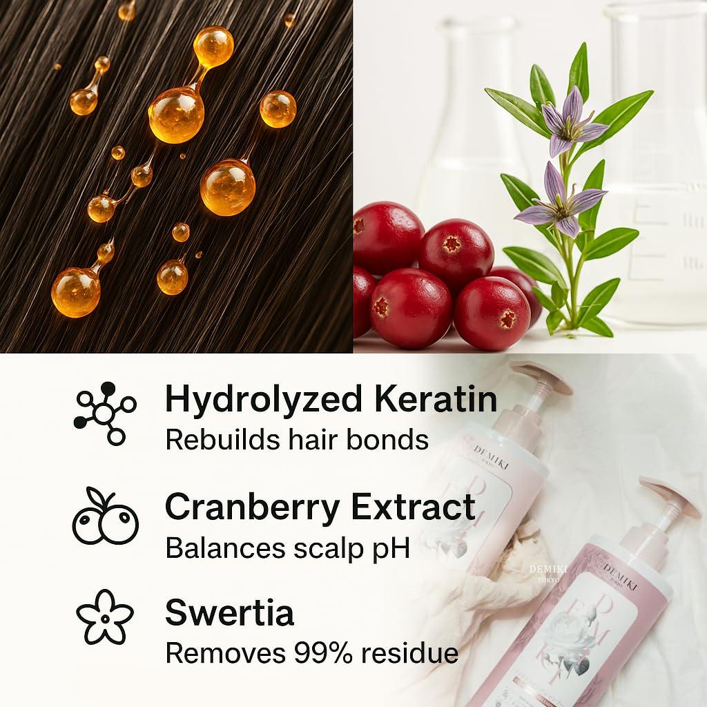 DEMIKI DEMIKI Japanese Shampoo for Women | Anti Dandruff Shampoo Sulfate Free for Oily Hair | Dye & Paraben Free | Organic Rose Scent | Clarifying, Moisturizing, Refreshing Natural Hair Care,16oz