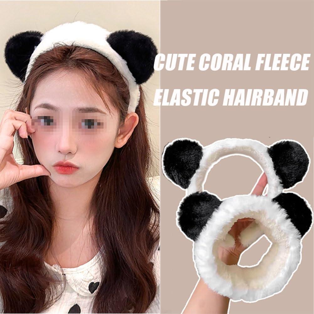 VASANA VASANA Panda Ears Headband and Hair Hoop Sets Cute Coral Fleece Elastic Hairband Washing Face Spa Mask Hair Wraps Beauty Skincare Animal Headband for Girls Women