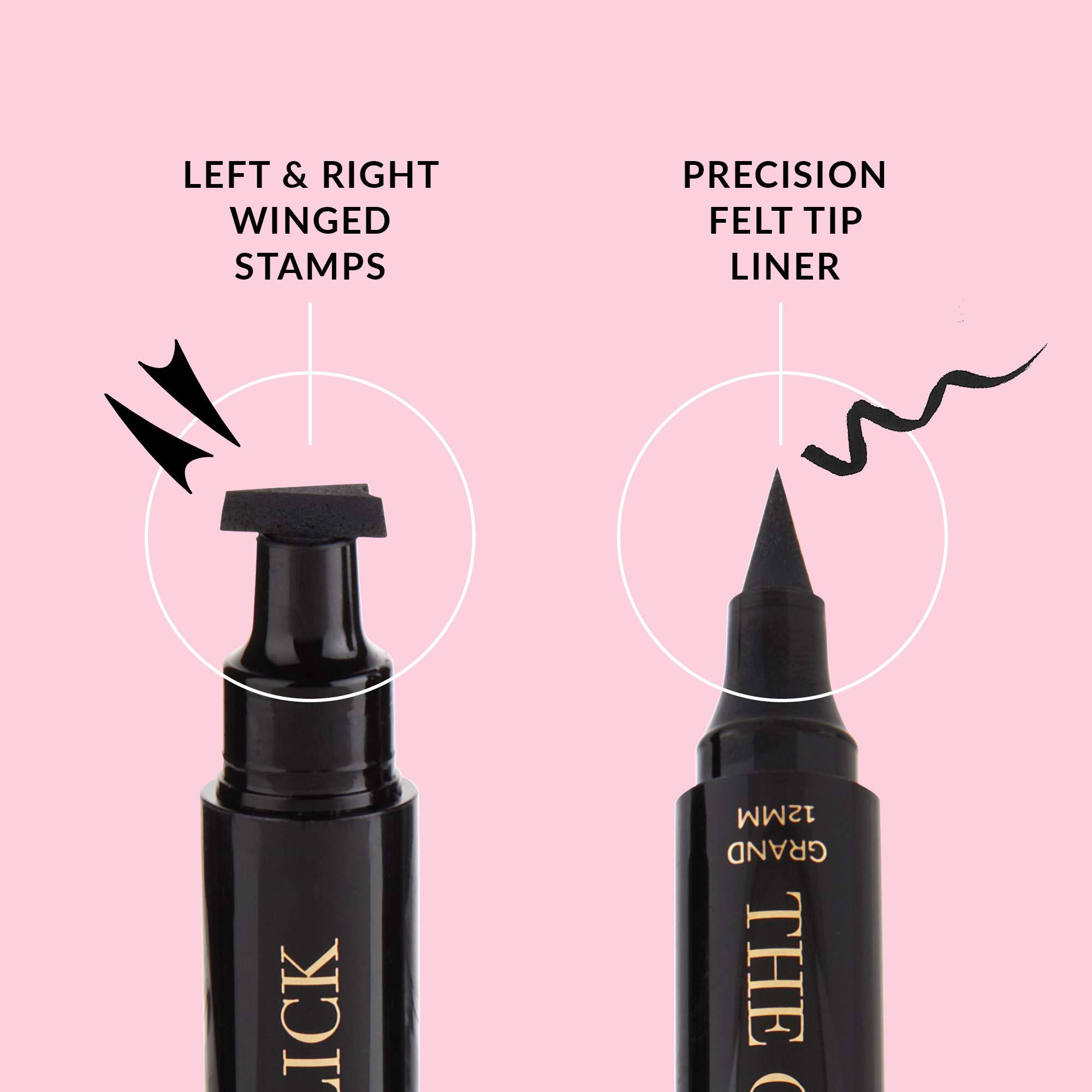 The Quick Flick The Quick Flick Winged Eyeliner Stamp Waterproof & Smudge Proof Vegan Cat Eye Stamp Eyeliner 4mm Thick Winged Stamp & 10mm To the Point Felt-Tip Hypoallergenic Eyeliner Pen (Intense Black-2 Pen)